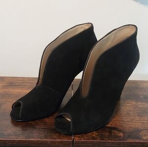 Adrienne Vittadini Black Suede Peep Toe Booties